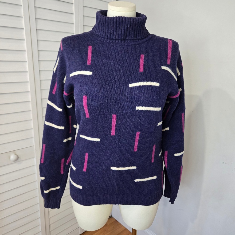 Merona 100% Wool Turtle Neck Grandpa Sweater Size S Vtg 80s Fisherman Bill Cosby